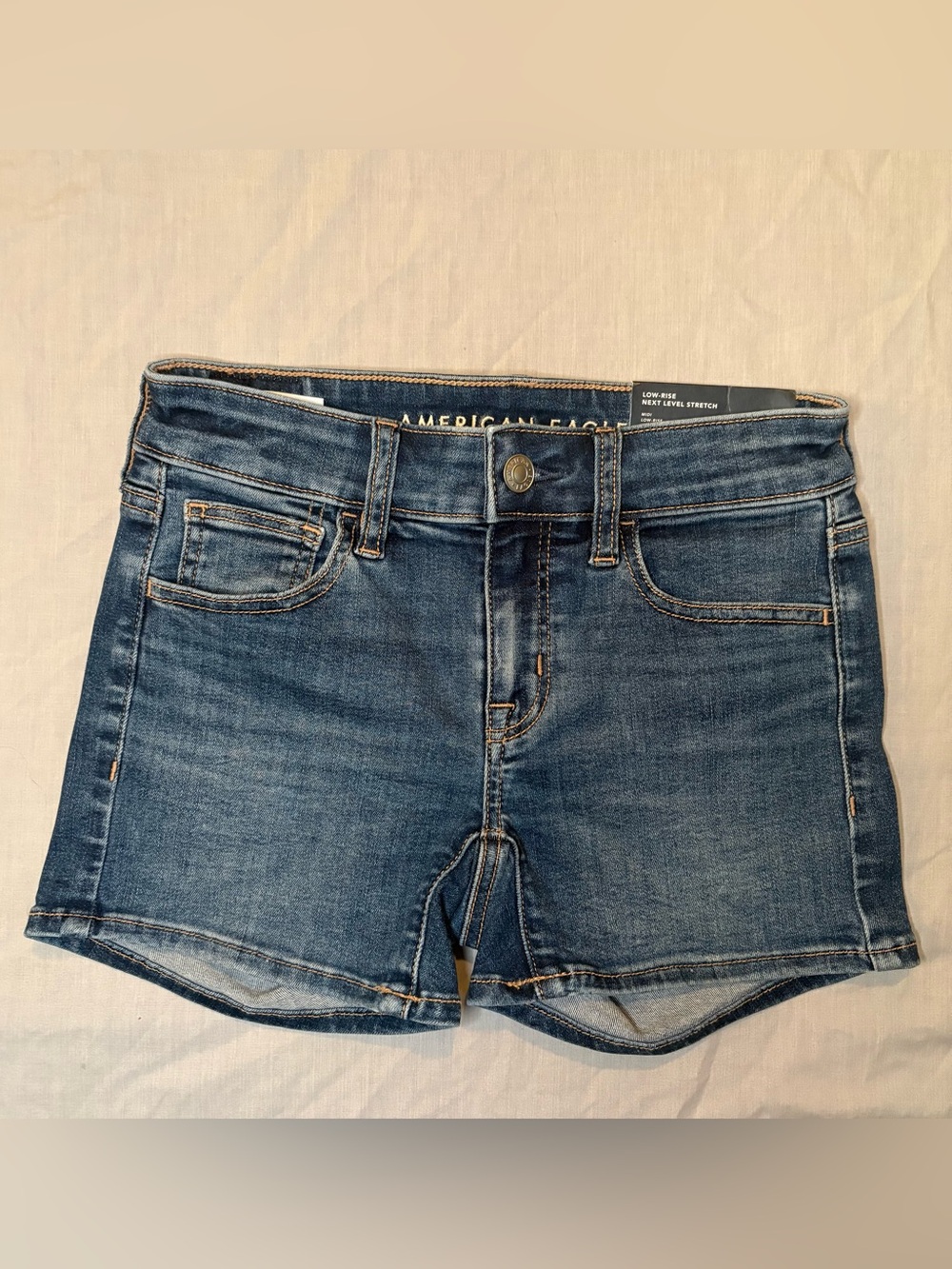 American Eagle Midi Low-Rise Next Level Stretch Denim Shorts Denim Jean Shorts